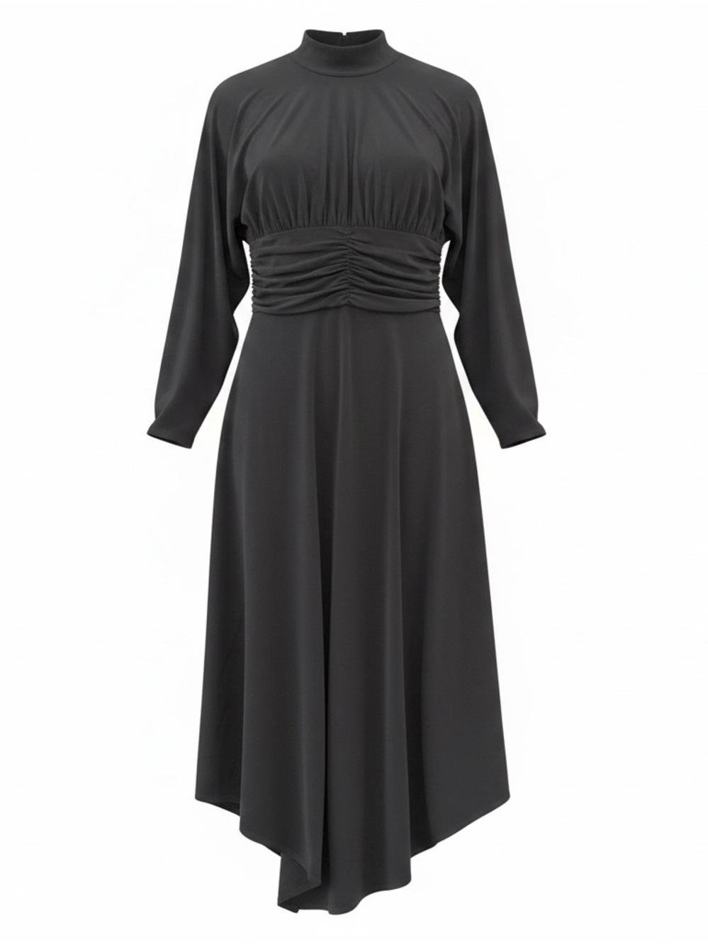 BCBGMaxAzria Black Dress, high neck, shoulder pads and zipper back. Size M